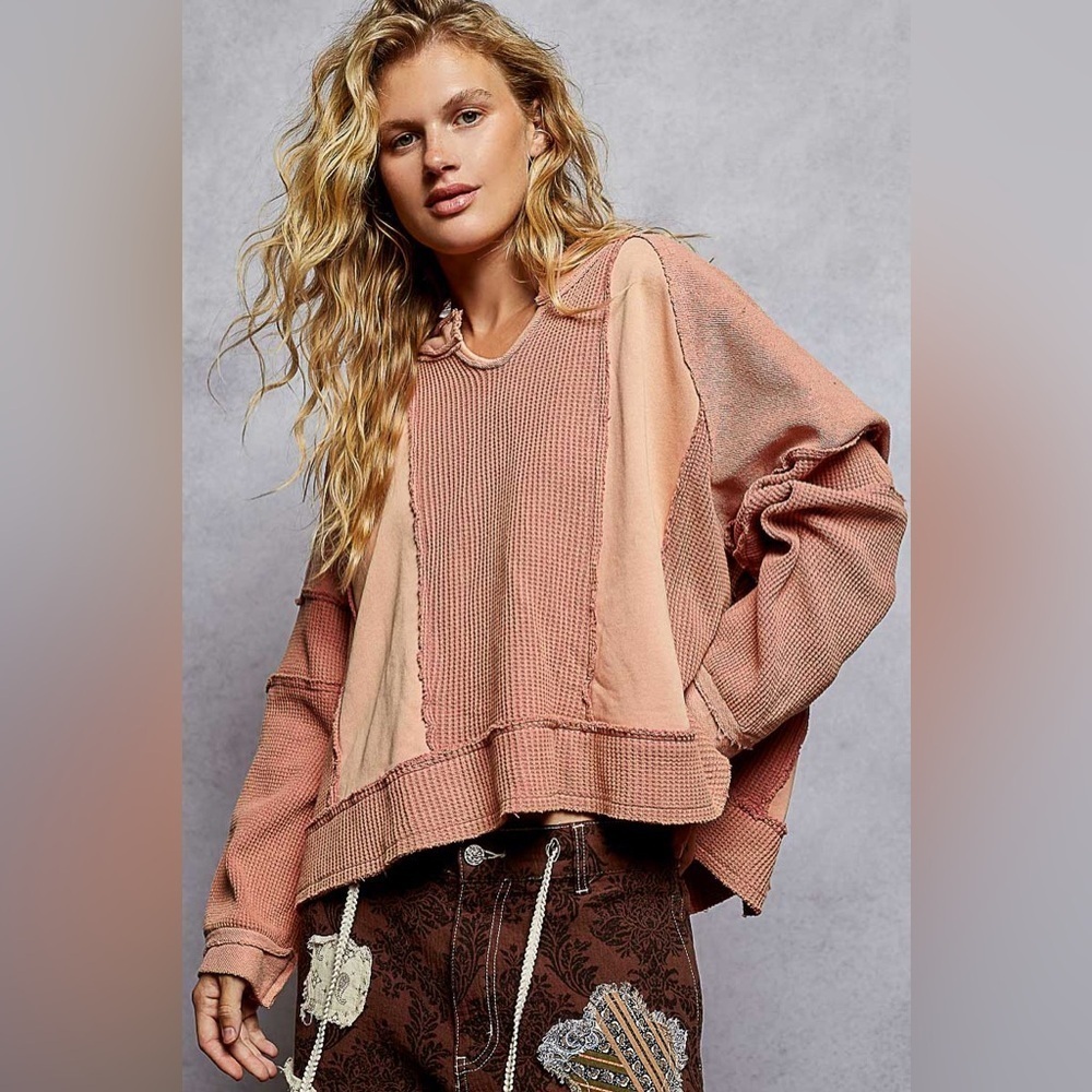POL “ Sun + Sky “ 100% Cotton Patchwork Thermal | Brick - Picture 3 of 6